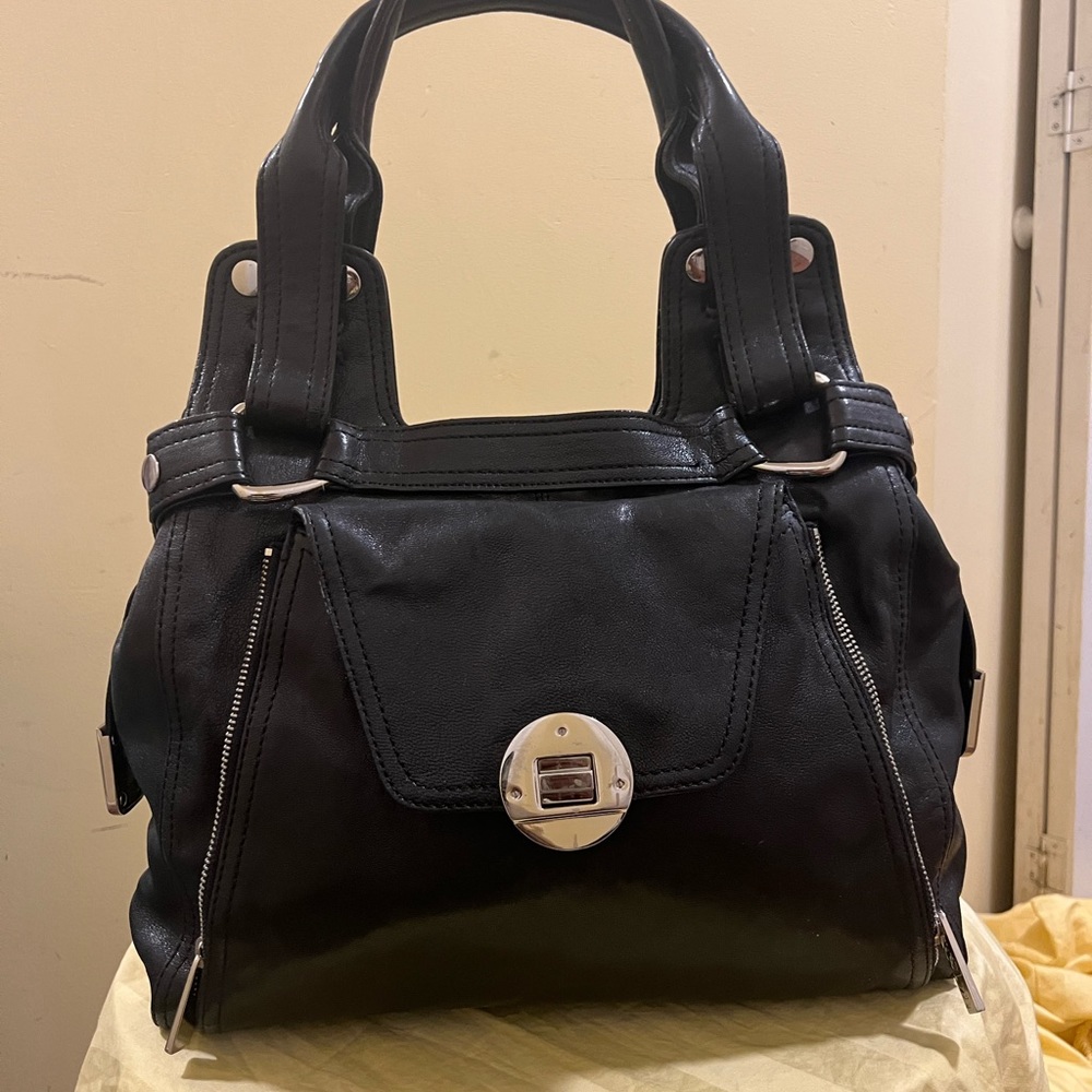 KOOBA Black Leather Large Shoulder  Handbag Tote Pockets VERY Rare
